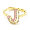 Mixed Color Enamel Initial Letter Adjustable Ring with Clear Cubic Zirconia RJEW-P045-01G-J-2