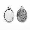 Tibetan Style Antique Silver Alloy Flat Oval Pendant Cabochon Settings X-TIBEP-M022-36AS-2
