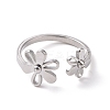 Non-Tarnish 304 Stainless Steel Flower Open Cuff Ring for Women RJEW-D120-07P-2