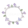 Dyed Natural Malaysia Jade & Glass Beaded Stretch Bracelet with Flower Charms BJEW-JB10176-01-1