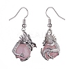 Natural Rose Quartz Dragon Dangle Earrings EJEW-A092-06P-08-2