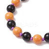 Halloween Theme Baking Paint Glass & Natural Black Onyx(Dyed & Heated) & Synthetic Turquoise Pumpkin Round Beaded Stretch Bracelets BJEW-MZ00188-01-4