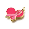 October Breast Cancer Pink Awareness Ribbon Brass Enamel Pendants KK-G525-10G-05-2