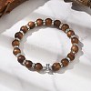 Natural Sandalwood Round Beadeed Stretch Bracelets Sets for Men Women BJEW-JB12355-02-1