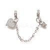 Brass Clear Cubic Zirconia European Safety Chains with Heart & Rose Charms KK-C085-16P-1