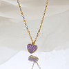 304 Stainless Steel Heart Pendant Necklaces with Amethyst Rhinestone for Women GE0081-1-1