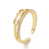Clear Cubic Zirconia Safe Pin Shape Open Cuff Ring RJEW-G283-07G-1