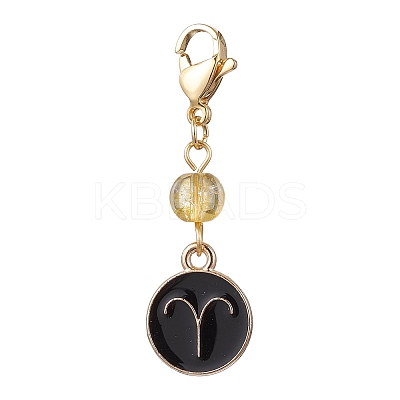 12Pcs Alloy Enamel Flat Round with 12 Constellations Pendant Decorations HJEW-JM02528-1
