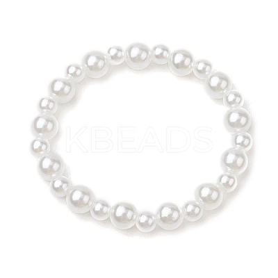 Kids ABS Plastic Imitation Pearl Round Beads Stretch Bracelets BJEW-JB11558-03-1
