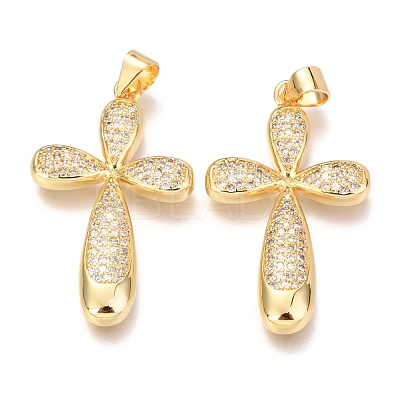 Brass Micro Pave Clear Cubic Zirconia Pendants ZIRC-O038-09G-1