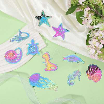 20Pcs 10 Styles Ion Plating(IP) 201 Stainless Steel Etched Metal Embellishments Pendants STAS-CA0002-35-1