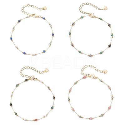 Handmade Mixed Stone Beads & 316 Stainless Steel Round Link Chains Bracelets BJEW-JB13340-1