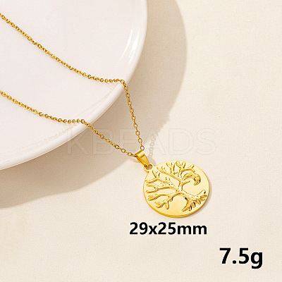 Stainless Steel Flat Round with Tree of Life Pendant Necklace XM4050-6-1