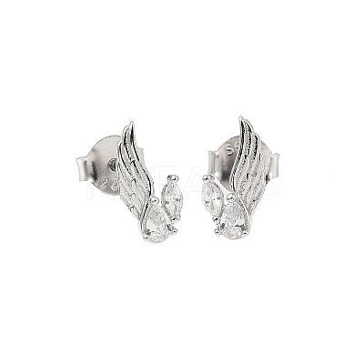 925 Sterling Silver Clear Cubic Zirconia Stud Earrings EJEW-Q032-01A-P-1