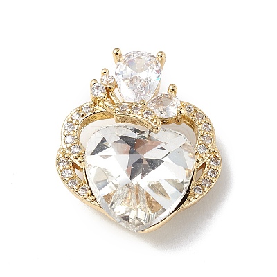 Real 18K Gold Plated Rack Plating Brass Micro Pave Clear Cubic Zirconia Pendants KK-C015-11G-09-1