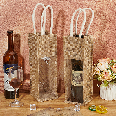 1-Sot Rectangle Linen Wine Storage Bags with Handle ABAG-WH0046-28A-1