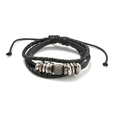 Braided PU Leather & Waxed Cords Triple Layer Multi-strand Bracelets BJEW-P329-10A-AS-1