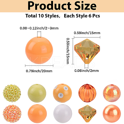 60Pcs 10 Styles Resin Rhinestone Beads RESI-PA0001-03-1