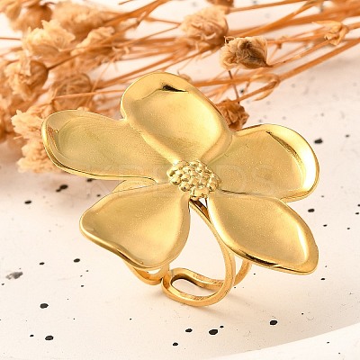 Flower 304 Stainless Steel Open Cuff Ring for Women LS-RJEW-R006-03G-02-1