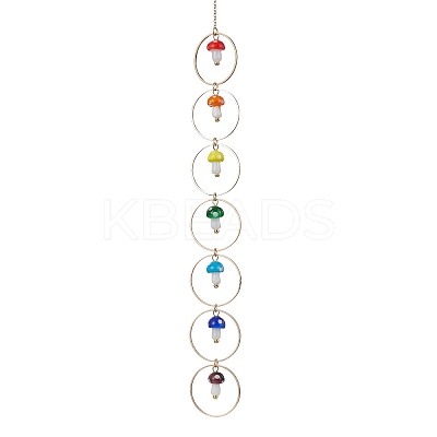 Chakra Mushroom Handmade Lampwork Pendant Decorations HJEW-JM01648-02-1