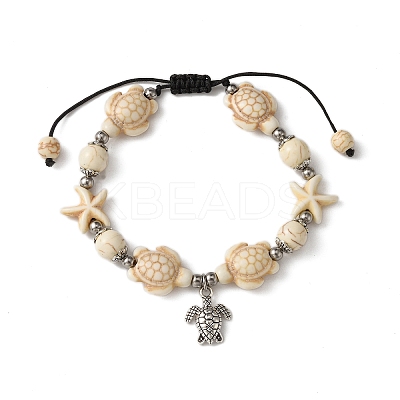 Starfish & Turtle Synthetic Turquoise Braided Beaded Bracelets BJEW-JB10926-03-1
