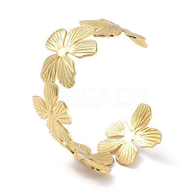 Flower 304 Stainless Steel Open Cuff Bangles for Women BJEW-M313-05G-1