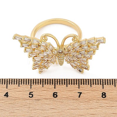 Butterfly Brass Micro Pave Colorful Cubic Zirconia Finger Rings for Women RJEW-G343-30G-02-1