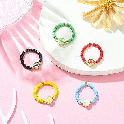 5Pcs 5 Colors Glass Seed Beads Beaded Stretch Finger Ring Sets RJEW-TA00077-1
