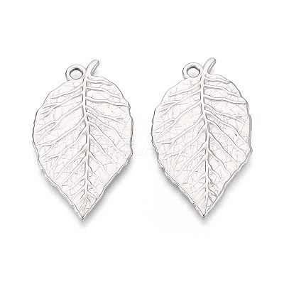 304 Stainless Steel Leaf Pendants STAS-T067-37P-1