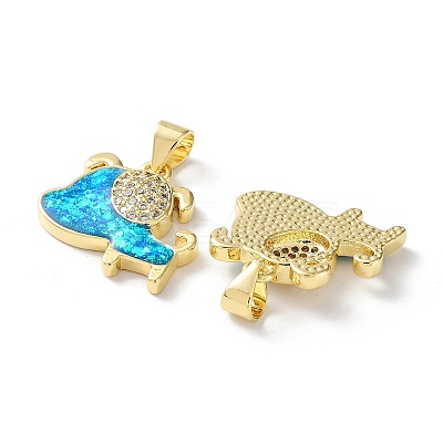 Rack Plating Brass Micro Pave Cubic Zirconia Pendants KK-C041-14G-1