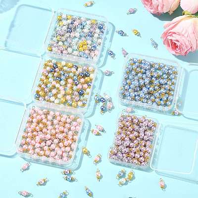 96Pcs 2 Colors Glass Pearl Round Connector Charms PALLOY-FS00063-1
