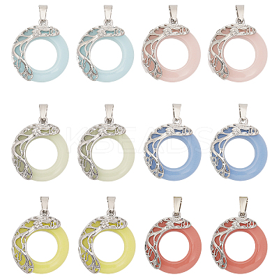 12Pcs 6 Colors Synthetic Luminous Stone Pendants G-CA0001-74-1