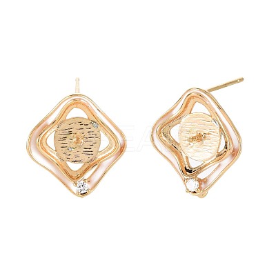 Brass Micro Pave Clear Cubic Zirconia Stud Earring Findings KK-S364-138-1