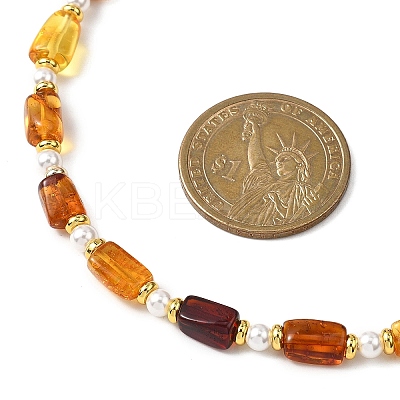 Rectangle Natural Amber and Round White Shell Pearl Beaded Necklaces NJEW-JN05645-1