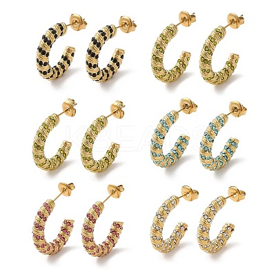 Real 18K Gold Plated 304 Stainless Steel with Glass Ring Stud Earrings EJEW-Z026-18G-1