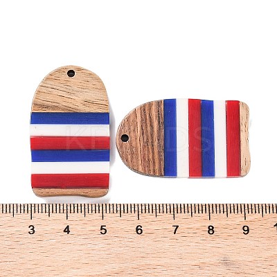 Independence Day Opaque Striped Resin & Walnut Wood Pendants RESI-U010-02Y-1