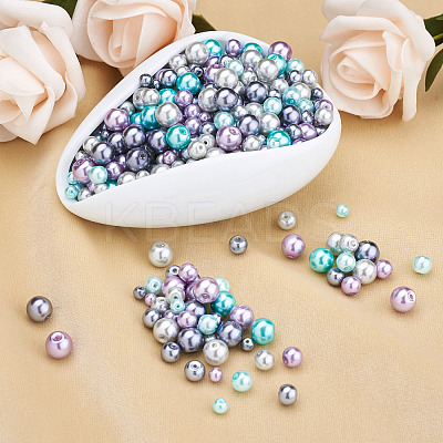 12 Strands 12 Styles Baking Painted Pearlized Glass Pearl Round Bead Strands HY-CW0001-03A-1