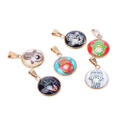 Hamsa Hand/Hand of Fatima/Hand of Miriam Theme Glass Pendants GLAA-R182-G-1