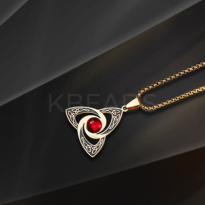 Viking Trinity Knot 304 Stainless Steel Red Cubic Zirconia Pendant Necklaces for Men FS-WG3DF62-02-1