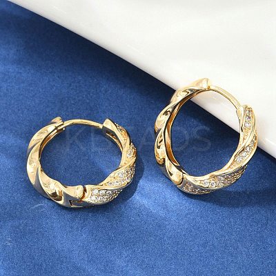 Twist Brass Clear Cubic Zirconia Hoop Earrings EJEW-Q016-19G-1