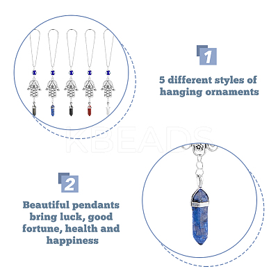 1 Set Hamsa Hand & Evil Eye Hanging Ornament with Bullet Gemstone Charm PALLOY-FH0007-43A-1