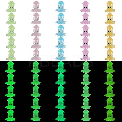 50Pcs 5 Colors Luminous Resin Cute Little Cuttlefish Ornaments RESI-SZ0003-44-1