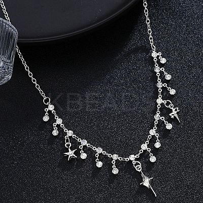 Alloy Micro Pave Cubic Zirconia Pendant Bib Necklaces for Women PW-WG44820-01-1