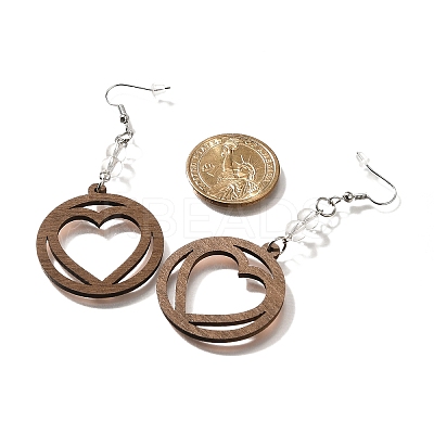 304 Stainless Steel Wood Hollow Heart Dangle Earrings EJEW-M074-03P-1