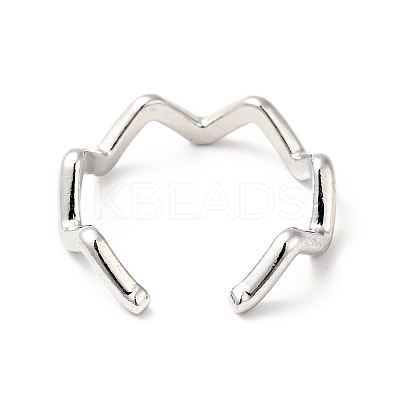 Non-Tarnish 304 Stainless Steel Wave Open Cuff Ring for Women RJEW-I085-13P-1