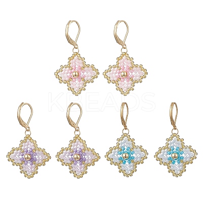 3 Pairs Handmade Glass Seed Beads Flower Leverback Earrings EJEW-MZ00578-1