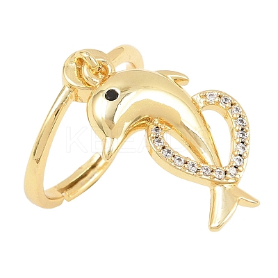 Adjustable Brass Micro Pave Cubic Zirconia Pendant Finger Rings for Women RJEW-A090-01A-G-1