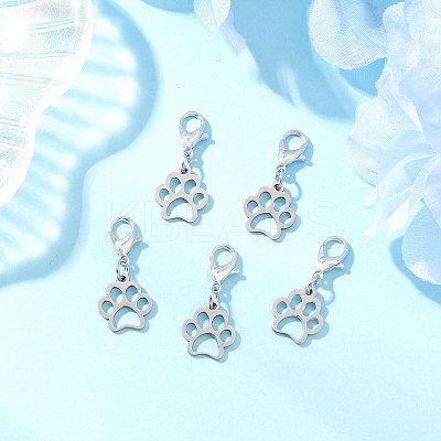 304 Stainless Steel Paw Print Pendant Decorations HJEW-JM03744-1