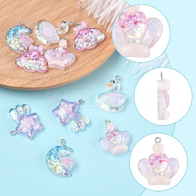 10Pcs 5 Styles Transparent Resin Pendants RESI-FS0002-08-1