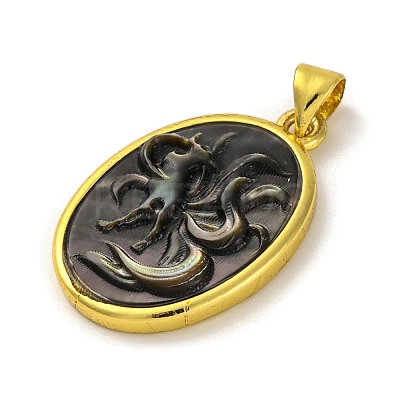 Natural Black Lip Shell Carved Nine Tailed Fox Pendants KK-D537-06G-03-1